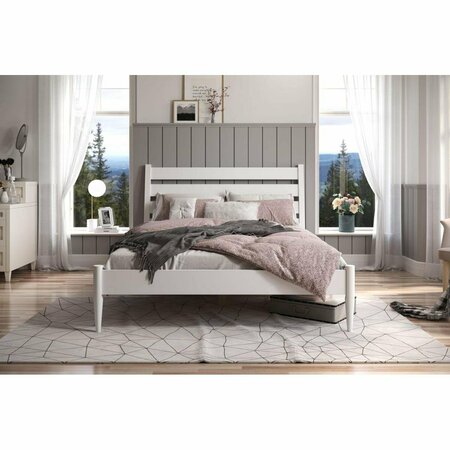 DAPHNES DINNETTE Mid-Century Modern Platform Bed - Queen Size - White Finish DA2823035